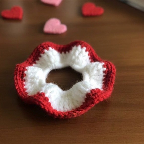 Red and White Crochet Hair Scrunchie - Picture 2 of 6